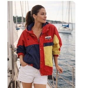 Vintage Regatta Sport Colorblock Sailing Jacket Red Blue Yellow Hooded RN42000